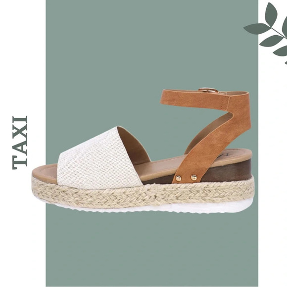 🛍️3/$40 Taxi Adrianna Espadrille Sandal Wedge Buckle Closure Beige - Picture 3 of 4